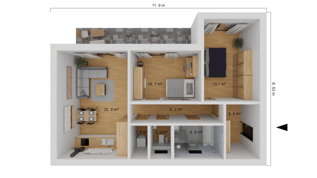 Půdorys domu Pequeno 68